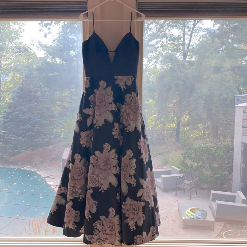 Jovani Black and Pink Floral Prom Dress